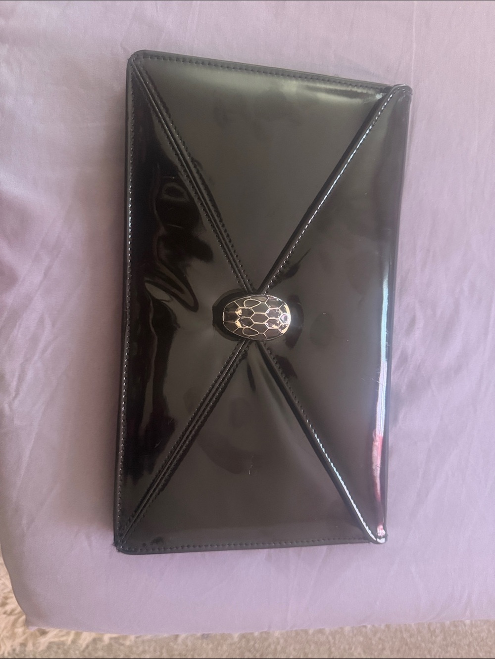 Patent Black Envelope Clutch with Silver Accent